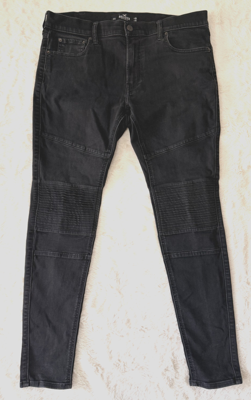 Hollister California Mens Size 36x32 Black Advanced Stretch Moto Biker Jeans